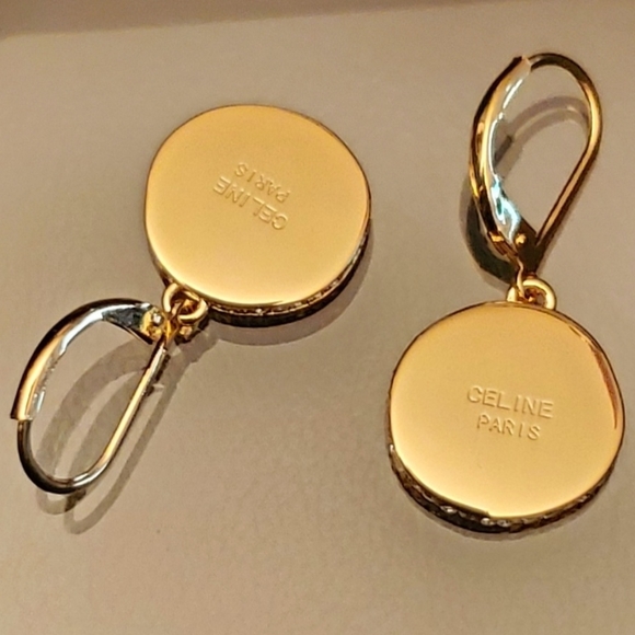 NIB Gold Tone & Crystal Medallion Earrings - Picture 7 of 8